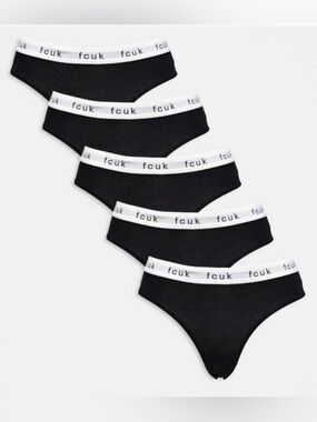 NWT! Women’s French Connection 7 pack cotton fcuk ladies thongs edgy black M